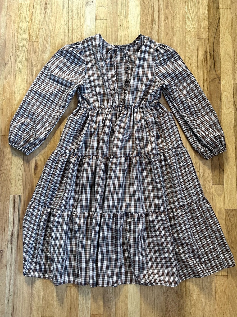 LISA SAYS GAH maxine long sleeve plaid midi dress brown fall size XL - Picture 12 of 12